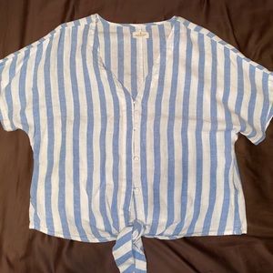Blue and white striped tie top
